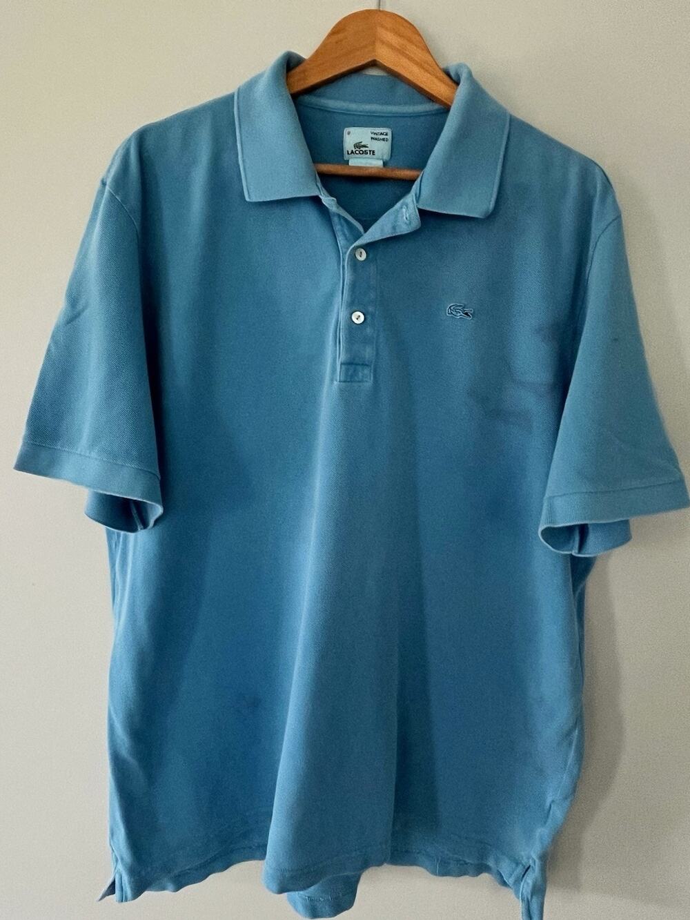 Lacoste Vintage Washed Turquoise Blue Polo Shirt Size 8 XXL